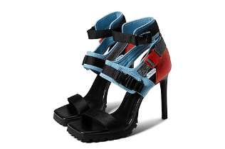 Cat: Steve Madden Vibing Black Multi Strap Open Toe Platform Heeled Sports Sandal