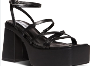 Cat: Steve Madden Vibing Black Multi Strap Open Toe Platform Heeled Sports Sandal